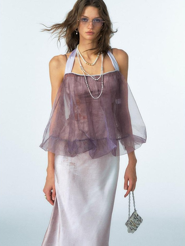 OfAkiva Organza Ombre High Waist Sexy A Line Slip Women Citywalk Maxi Dresses
