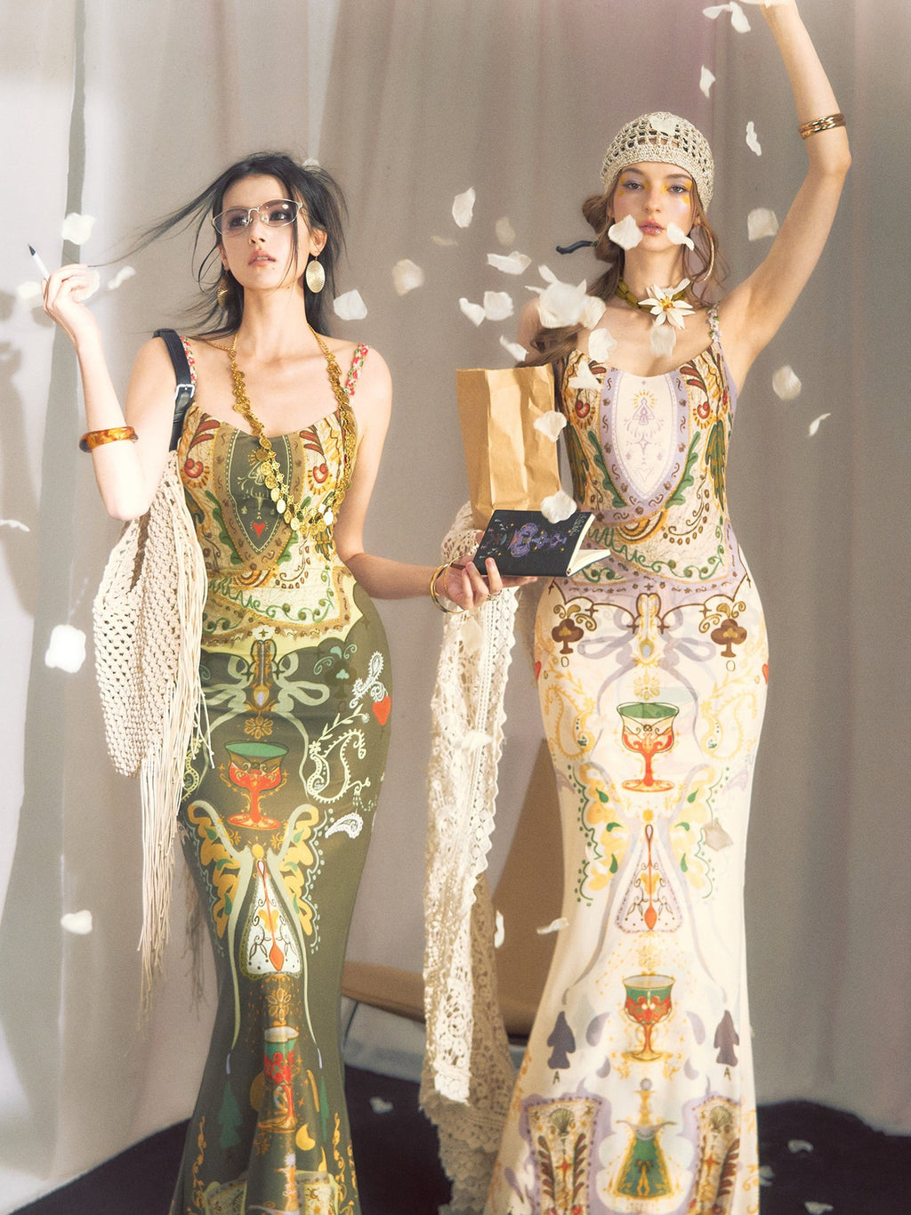 OfAkiva Vintage High Waist Sleeveless Printed Mermaid Women Vacation Maxi Dresses