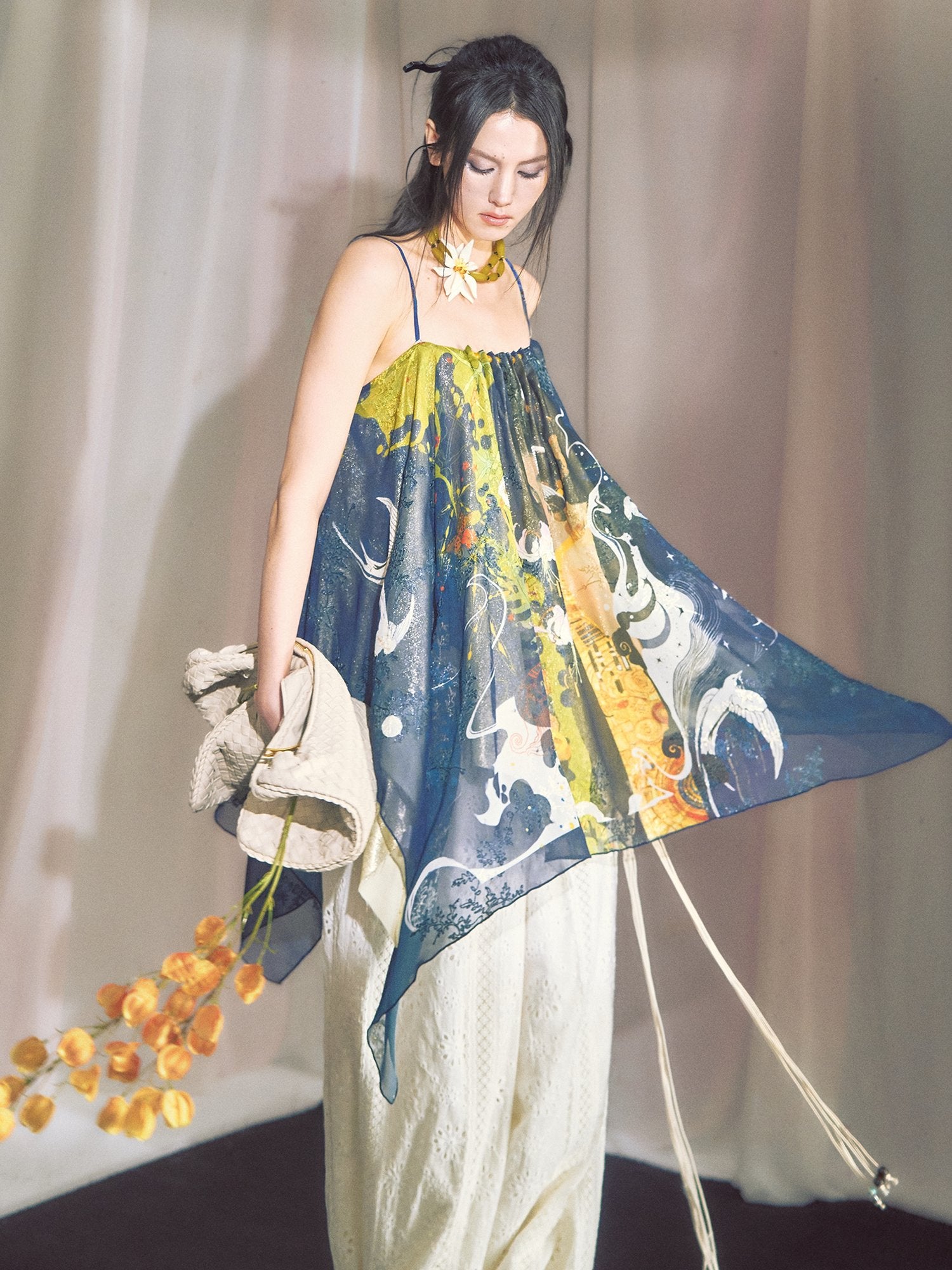 OfAkiva Lightweight Chiffon Printed Loose Fit Square Neck Mid Length Women Camisoles