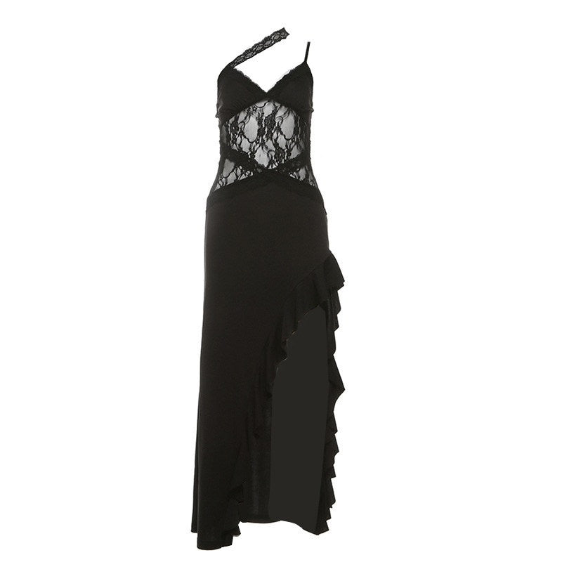 REDDACHIC_Black_Pink_Lace_Panel_Asymmetrical_Cinched_Waist_Women'S_Slip_Maxi_Dresses_MISSTT