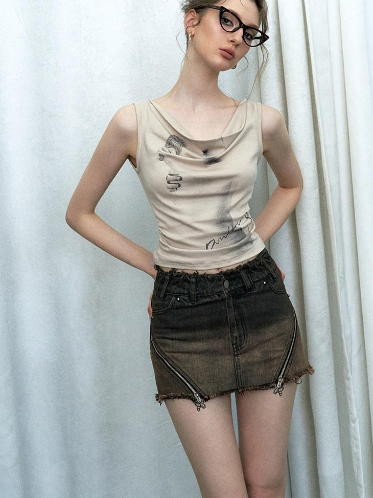 OfAkiva Washed High Waist Classic Fit Women Xs To Xl Blue And Brown Denim Shorts