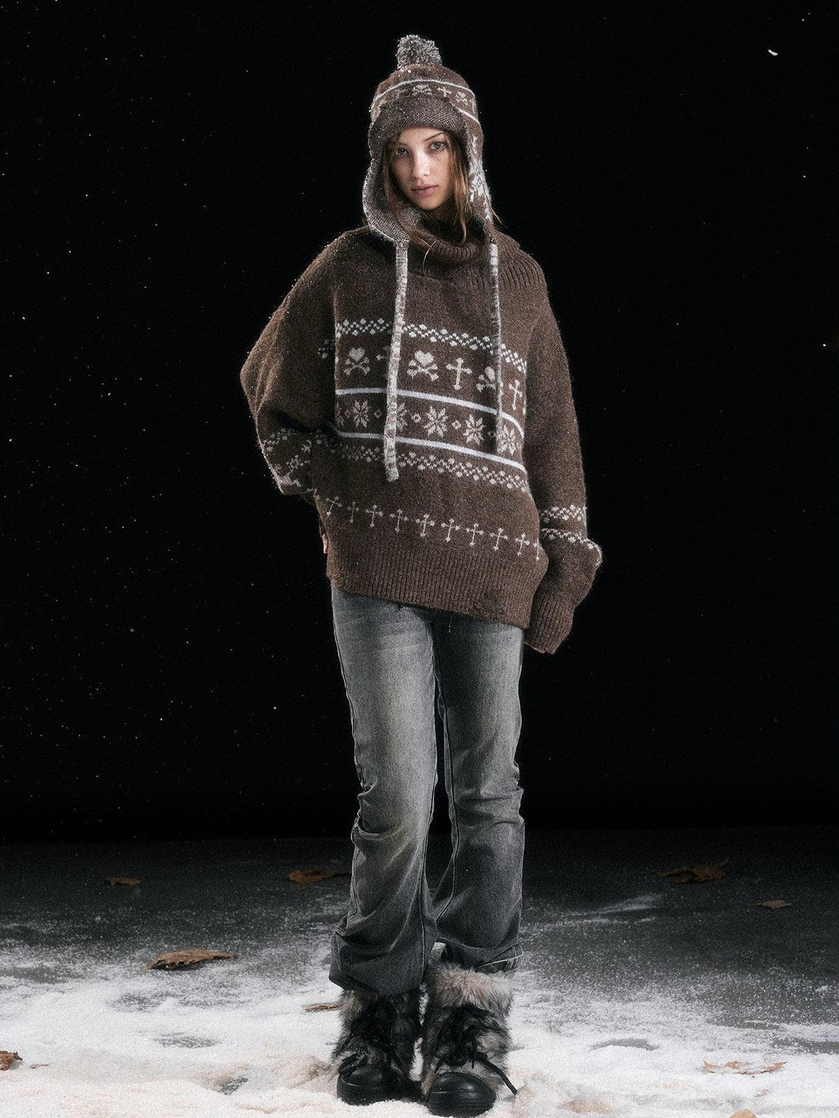 Cest Nous Cozy Thermal Commuter Loose Hooded Women Wool Blend Sweaters