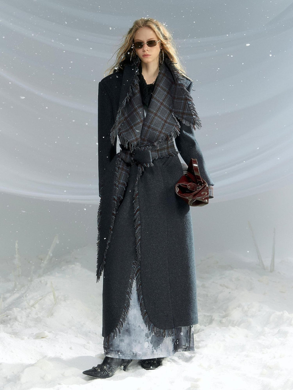 OfAkiva Warm Woolen Thick Hooded Slim Fit Checked Lapel Commuter Women Long Coats