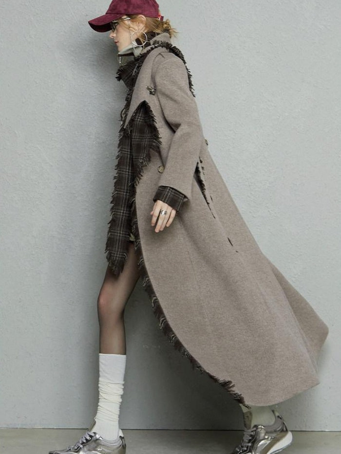 OfAkiva Warm Woolen Thick Hooded Slim Fit Checked Lapel Commuter Women Long Coats
