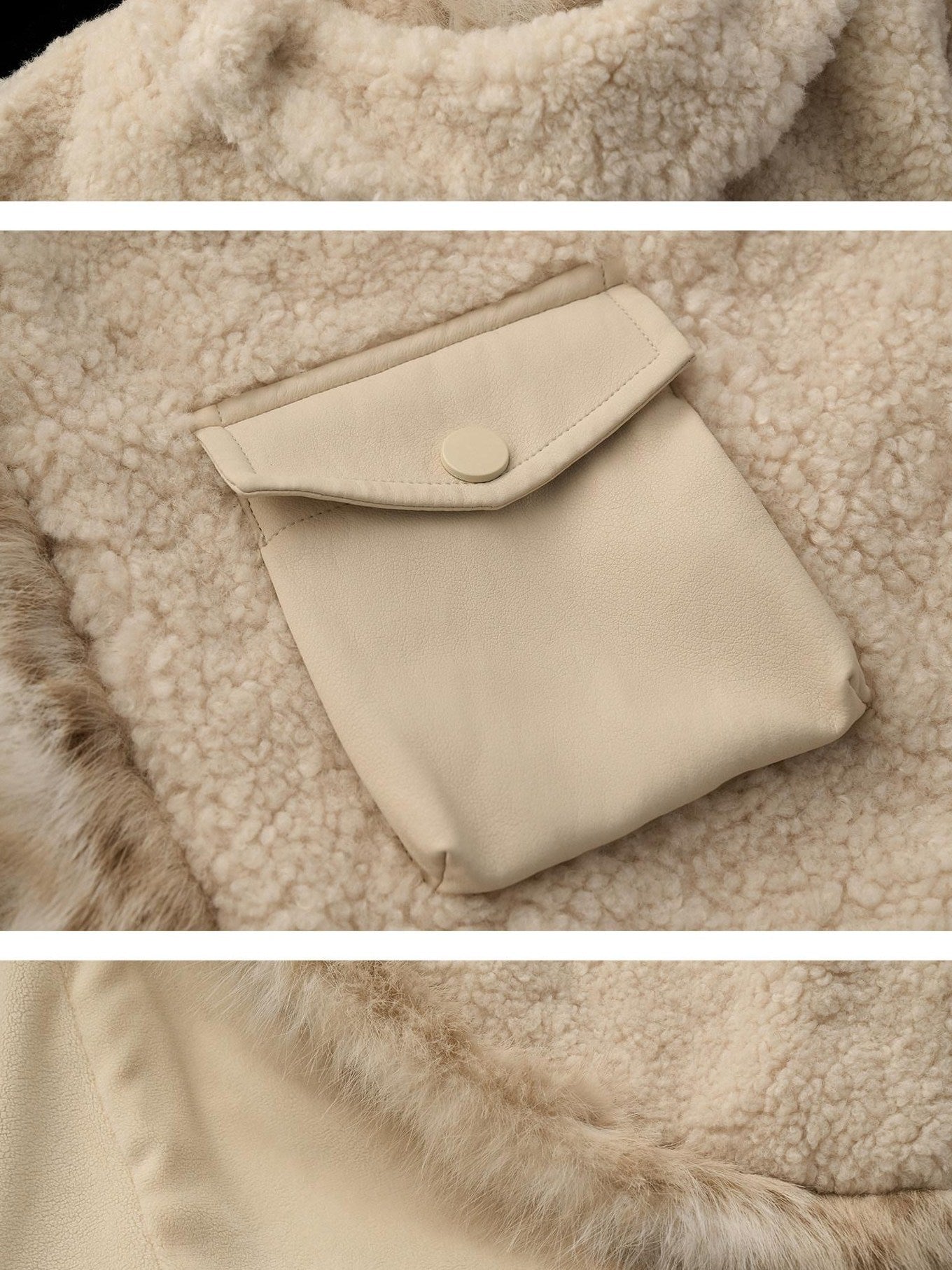 MAMC Soft Oversized Batwing Sleeves Faux Fur Collar Cropped Beige Polyester Jackets