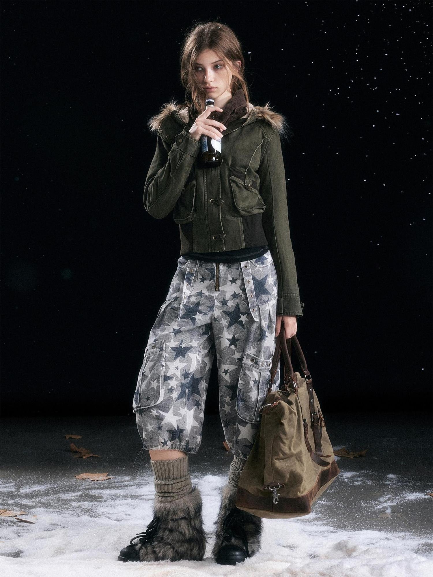 Cest Nous Cotton Padded Hooded Straight Fit Women Workwear Zip Front Olive Croppedjackets