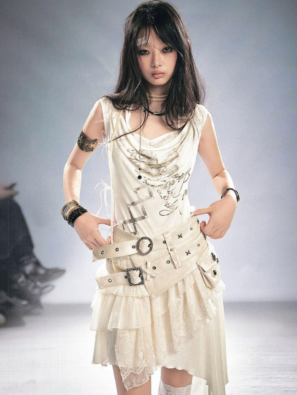 Cest Nous Double Strap High Waist Distressed Slim Fit Women Pu Leather Belts