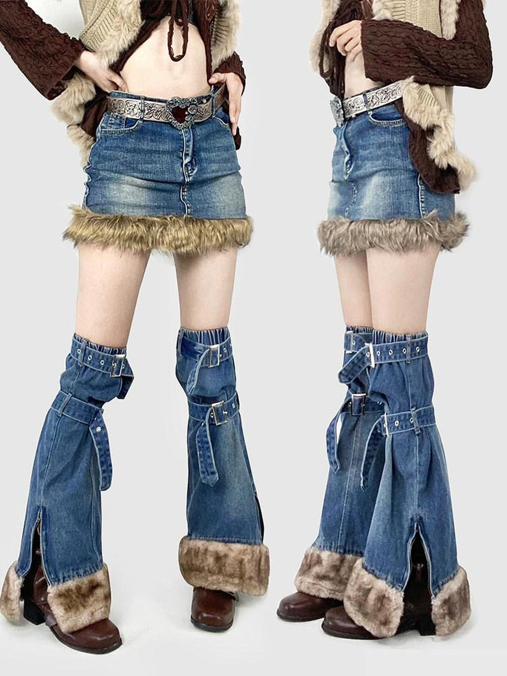 REDDACHIC American Vintage High Waist Bodycon Street Women'S Plush Denim Mini Skirts