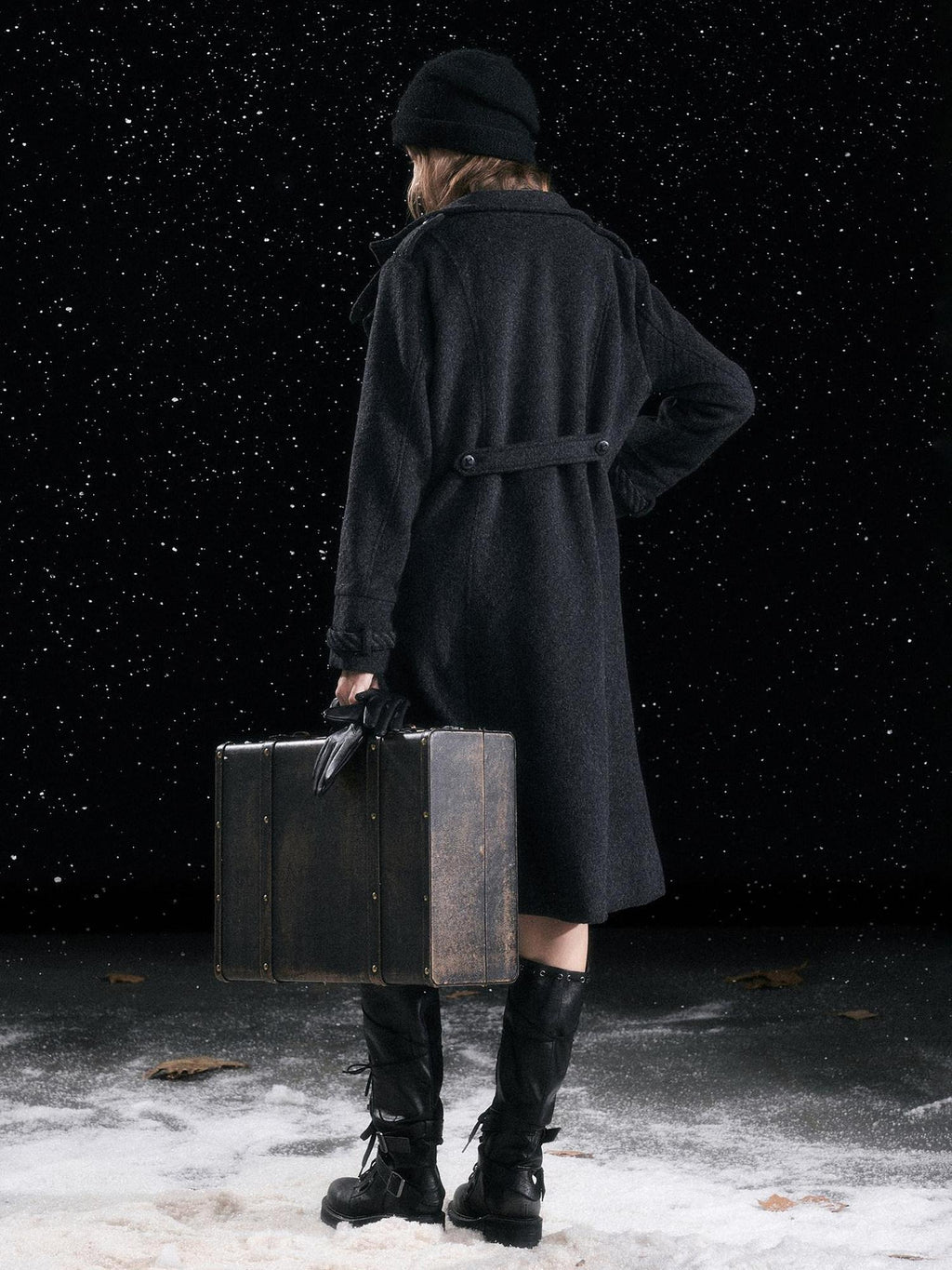 Cest Nous Warm Thick Midlength Lapel Loose Fit Commuter Women Black Gray Longcoats