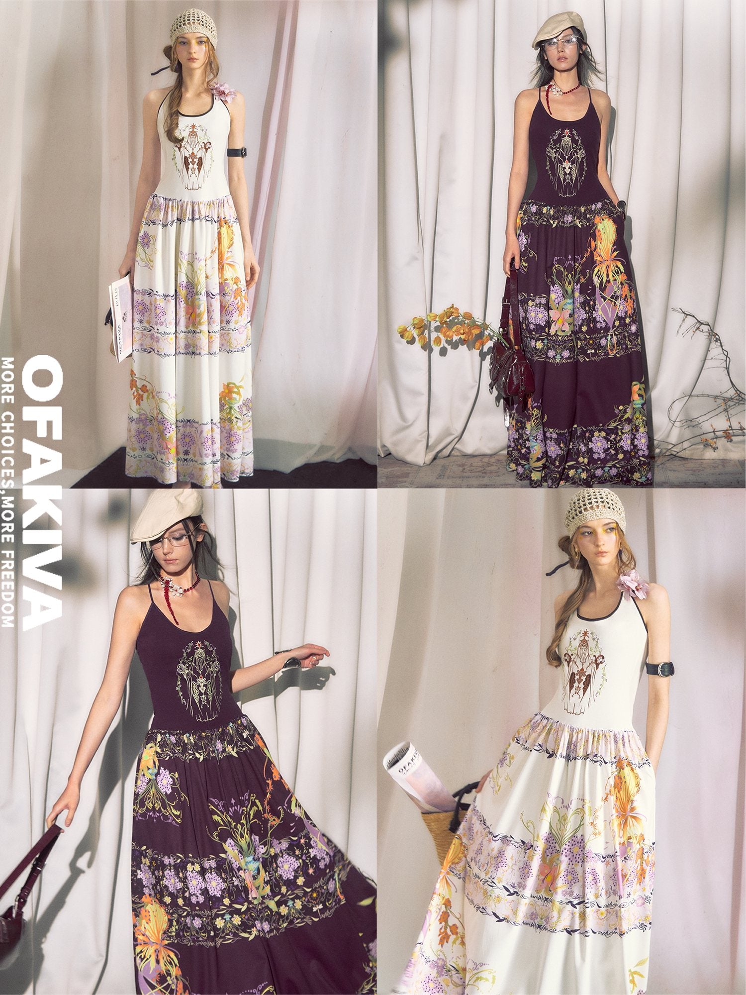 OfAkiva Embroidered High Waist Casual Flared Sleeveless Vacation Women Maxi Dresses