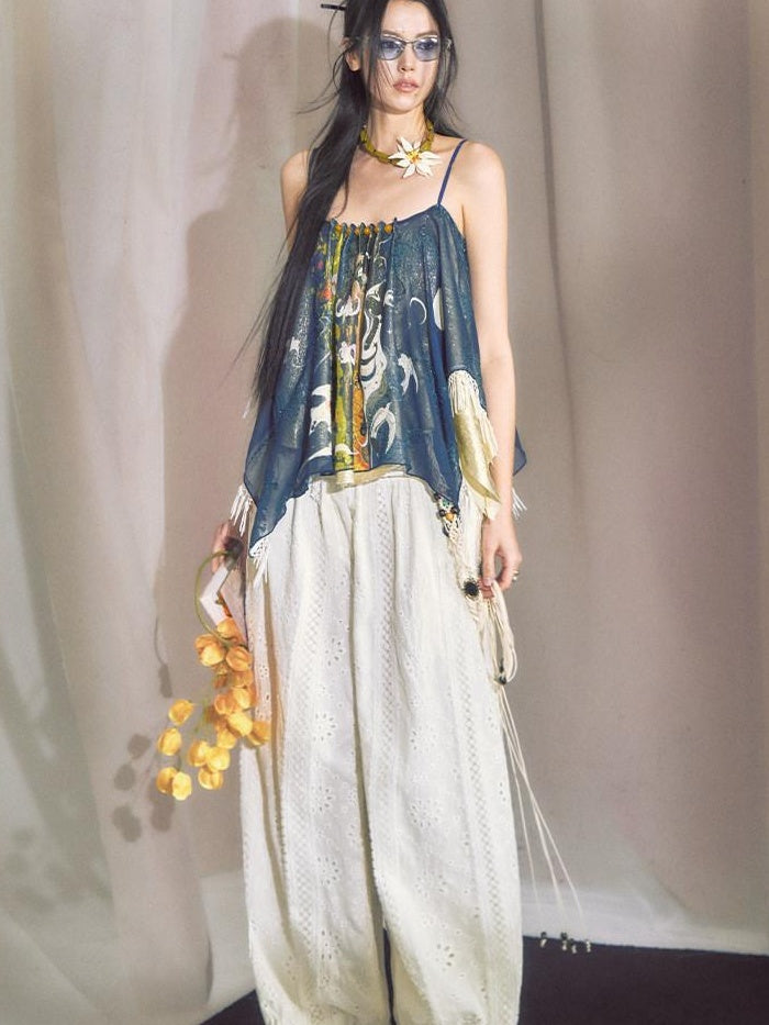 OfAkiva Lightweight Chiffon Printed Loose Fit Square Neck Mid Length Women Camisoles