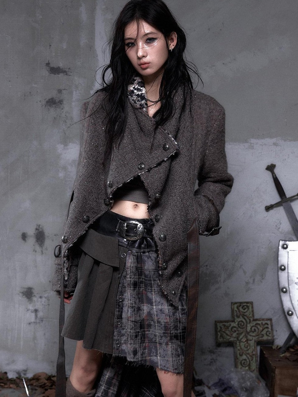 NO ROMANCE Leopard Print Patchwork Reversible Lapel Women'S Boucle Tweed Plush Short Coats