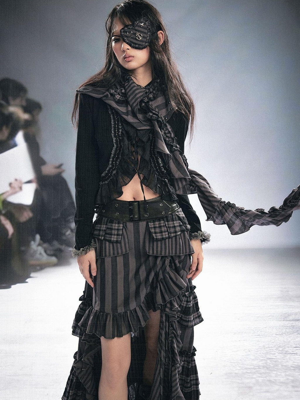 Cest Nous Cotton Slim Fit Regal Ruffle Knit Cardigan Cropped Long Sleeve Black Blouses