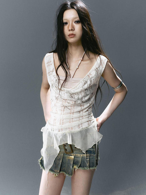 Cest Nous Asymmetrical Patchwork Chiffon Strappy Slim Fit Street Printed Minidresses