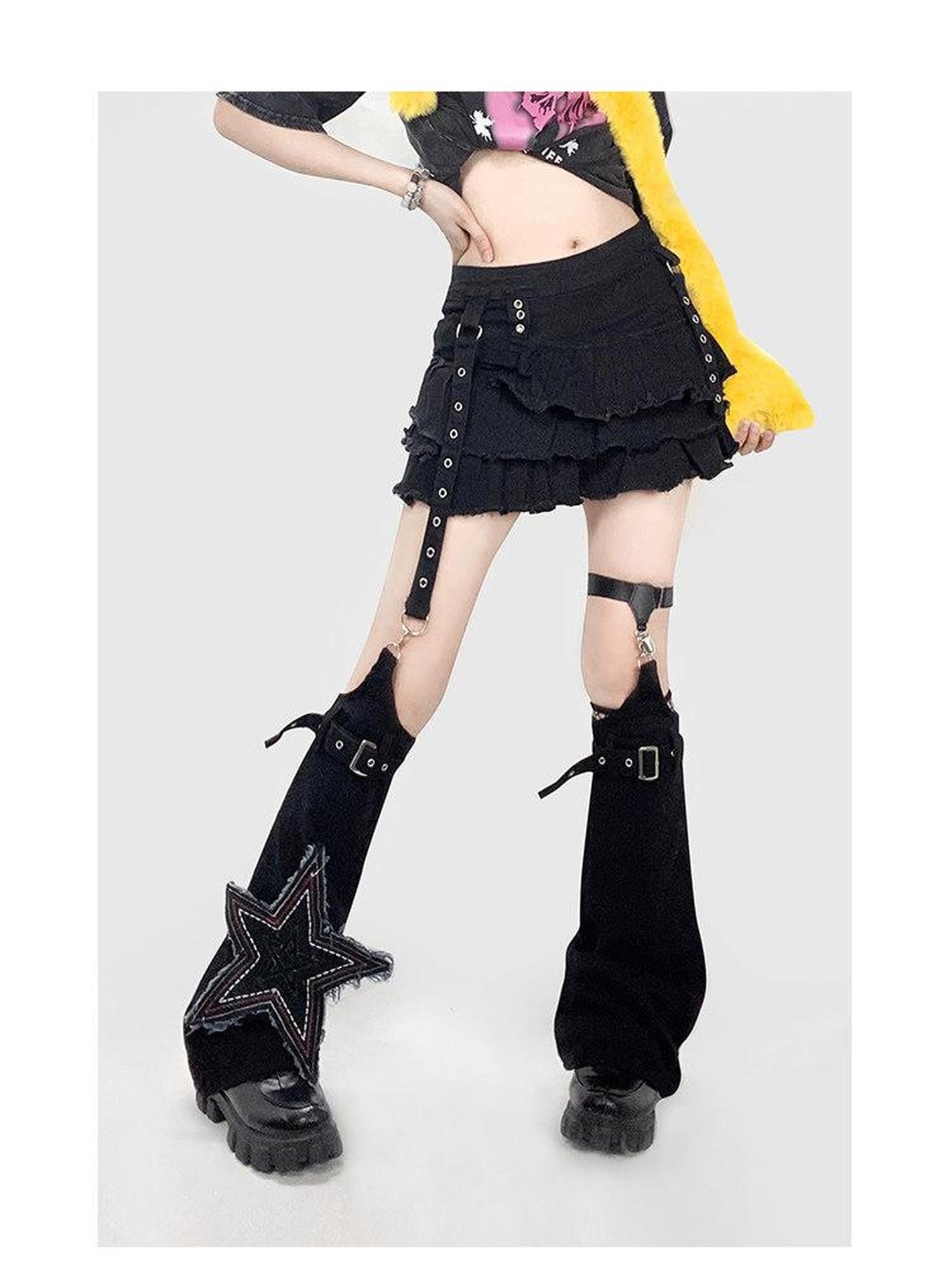 REDDACHIC Subculture Punk Black Pleated Low Waist Women'S Denim Mini Skirts