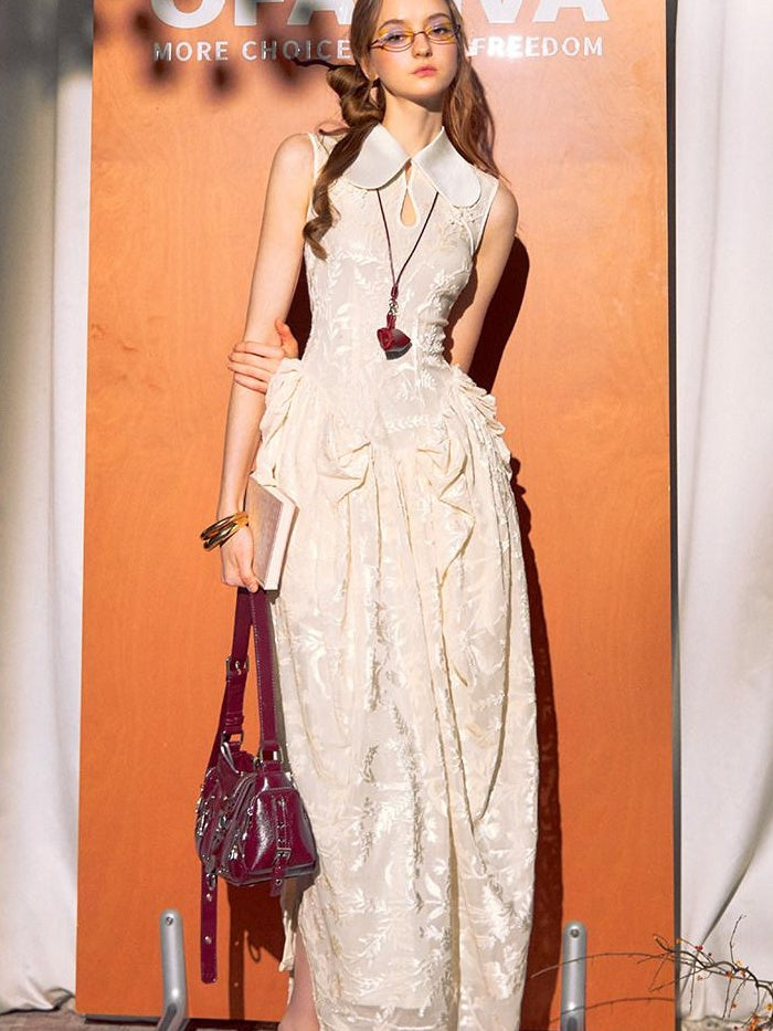 OfAkiva Elegant Chinese Style Jacquard High Waist A Line Two Piece Women Maxi Dresses