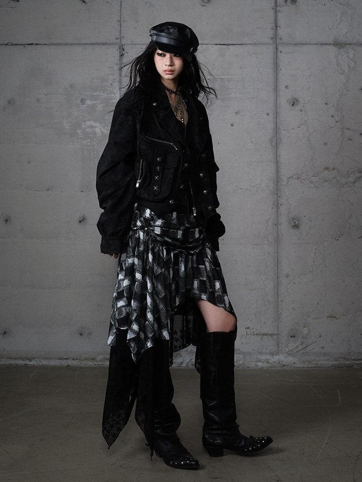 NO ROMANCE Dark Punk Court Knight Heavywork Functional Layered Women'S Suede Utility Jackets