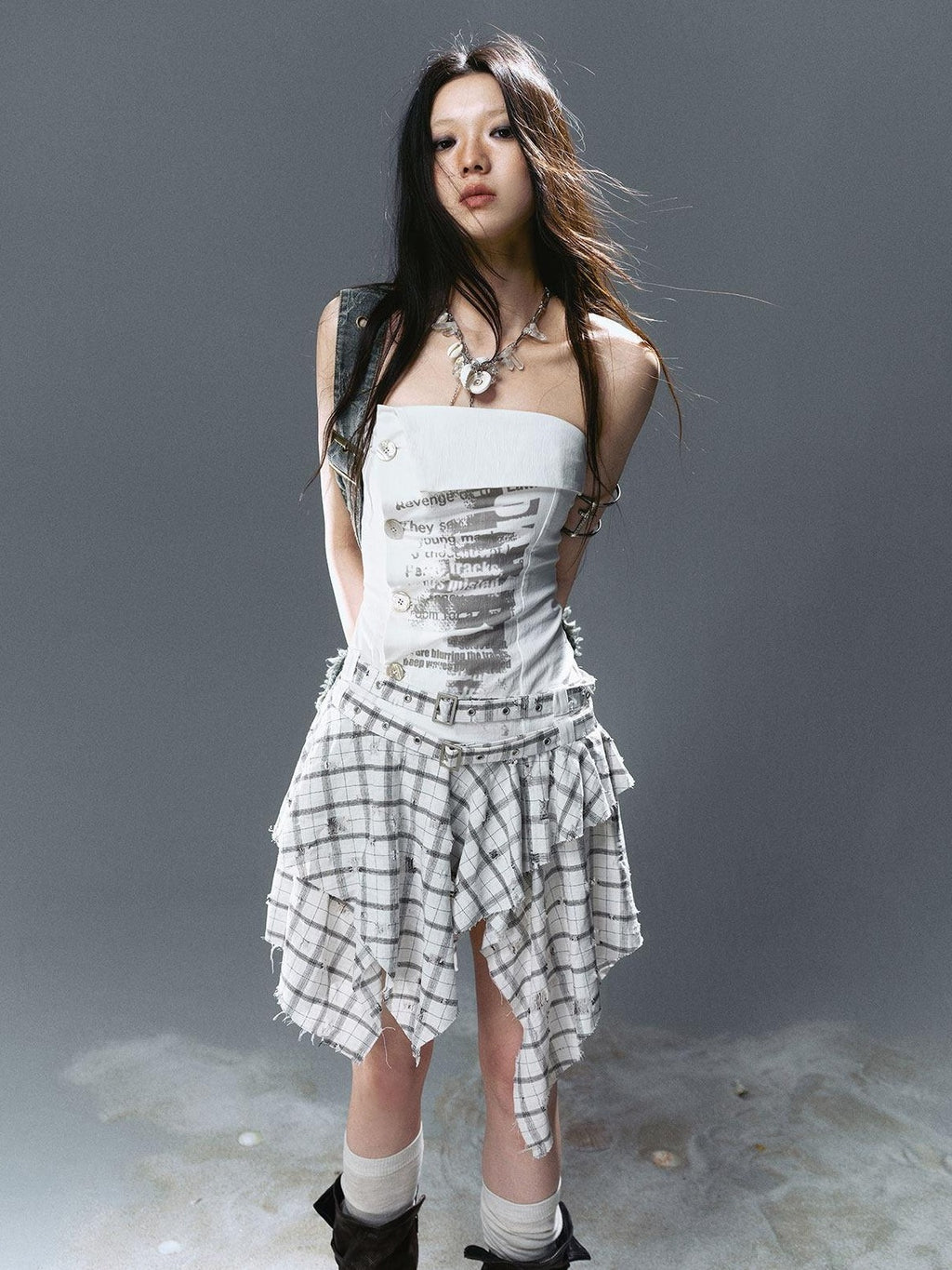Cest Nous Strapless Asymmetric Print Cinched Waist A Line Cotton Street Style Minidresses
