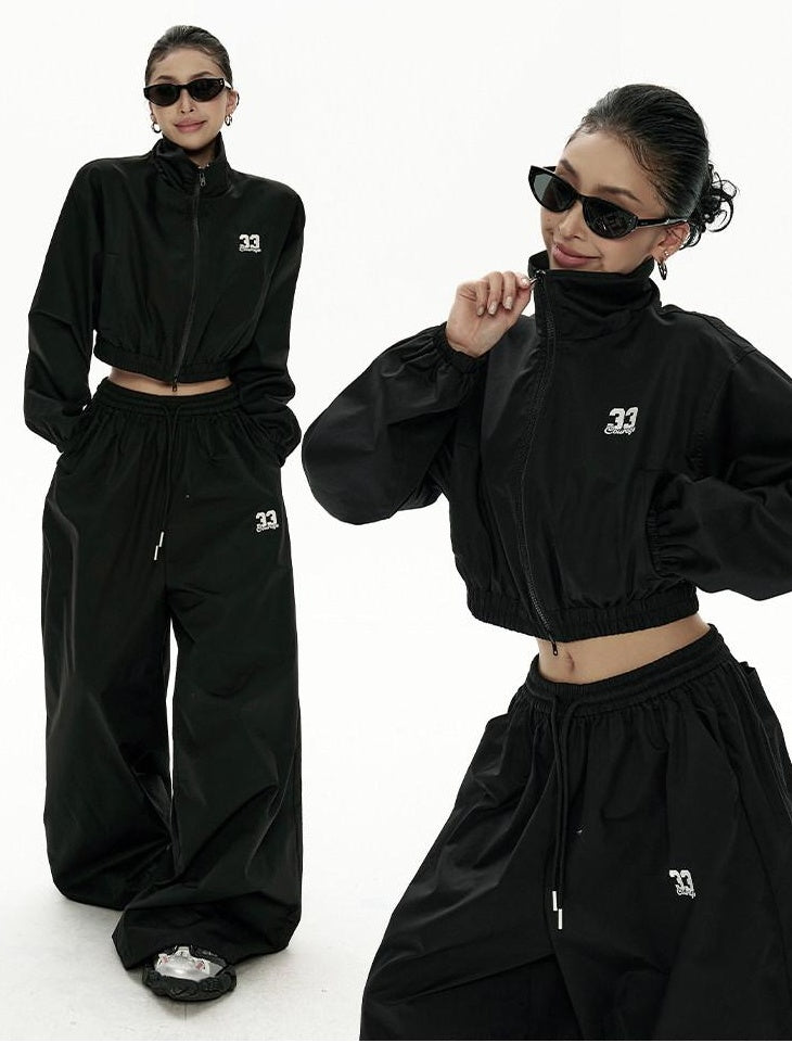 ZERO Embroidered Cotton Stand Collar Long Sleeve Casual Women Lounge Top & Pants Sets