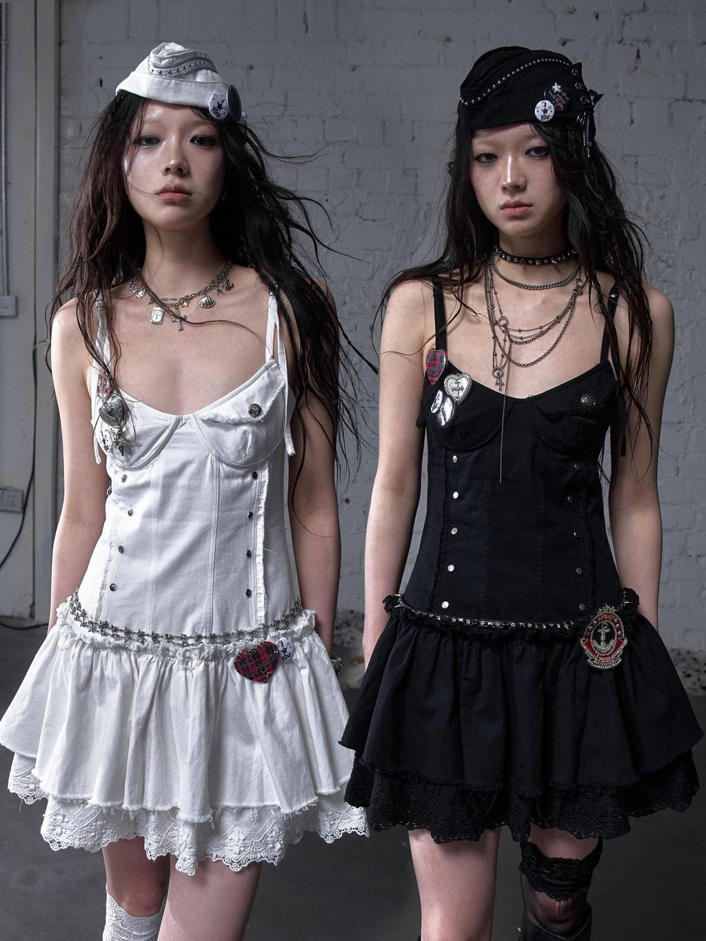 NO ROMANCE Washed Frayed Hem Vintage Punk Academy Women'S Cotton Slip Mini Dresses