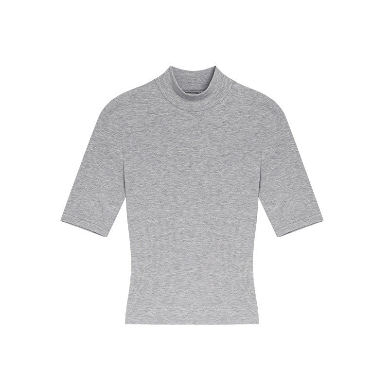 ZERO_Sexy_Slim_Solid_Stand_Collar_Lyocell_Knit_Half_Sleeve_Everyday_Basic_Crop_Tops_MISSTT