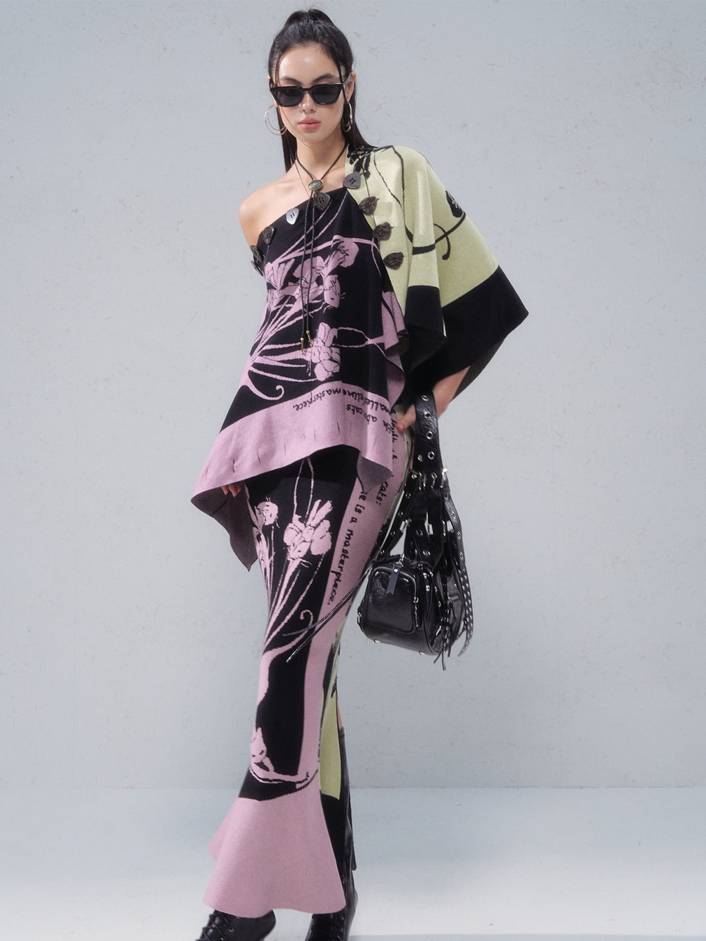 OfAkiva Colorblock Floral Chinese Slim Fit Women Two Piece Elegant Top & Skirt Sets