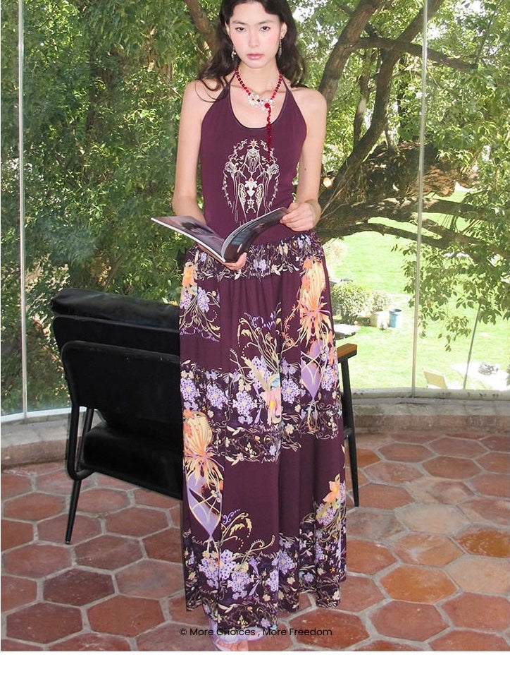 OfAkiva Embroidered High Waist Casual Flared Sleeveless Vacation Women Maxi Dresses