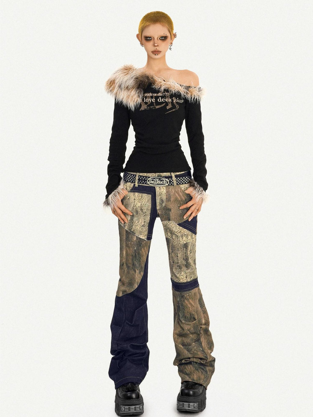 Nico Molly Vintage Slim Fit Asymmetric Neckline Patchwork Women Long Sleeve T-Shirts