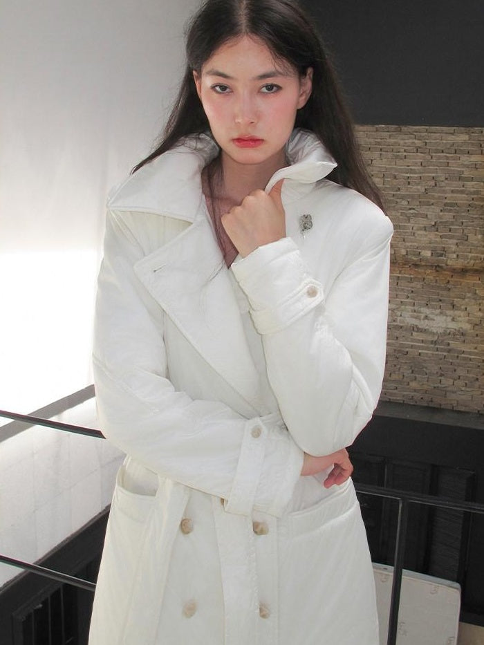 OfAkiva 95 Percent White Duck Down Warm Elegant Mid Length Removable Hood Down Jackets