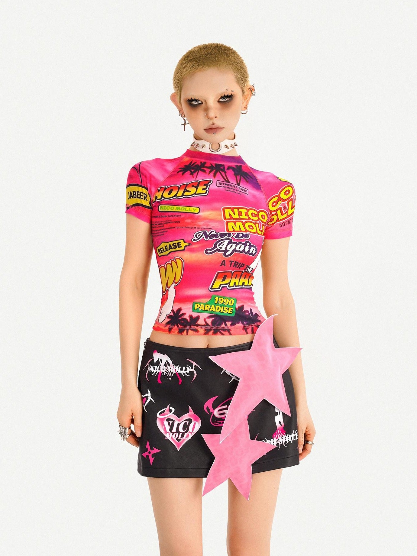 Nico Molly Letter Print Streetwear Raglan Short Sleeve Women Tshirt Basic Crop Tops