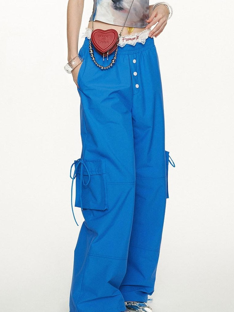 MAMC Minimalist Commuter Mid Rise Pockets Blue Polyester Women Straight Pants