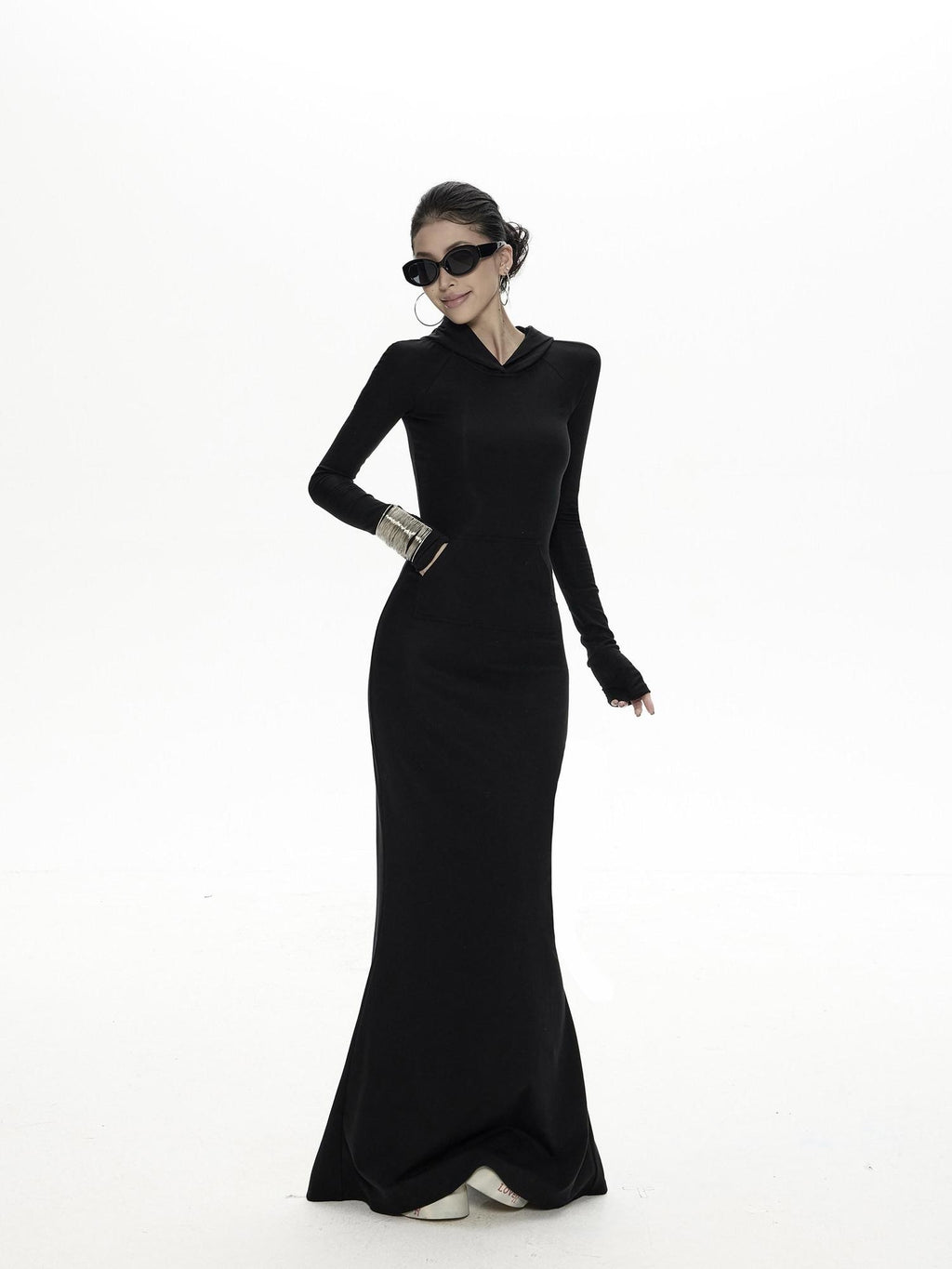 ZERO Soft High Stretch Sexy Hooded Slim H Knit Lyocell Maxi Dresses