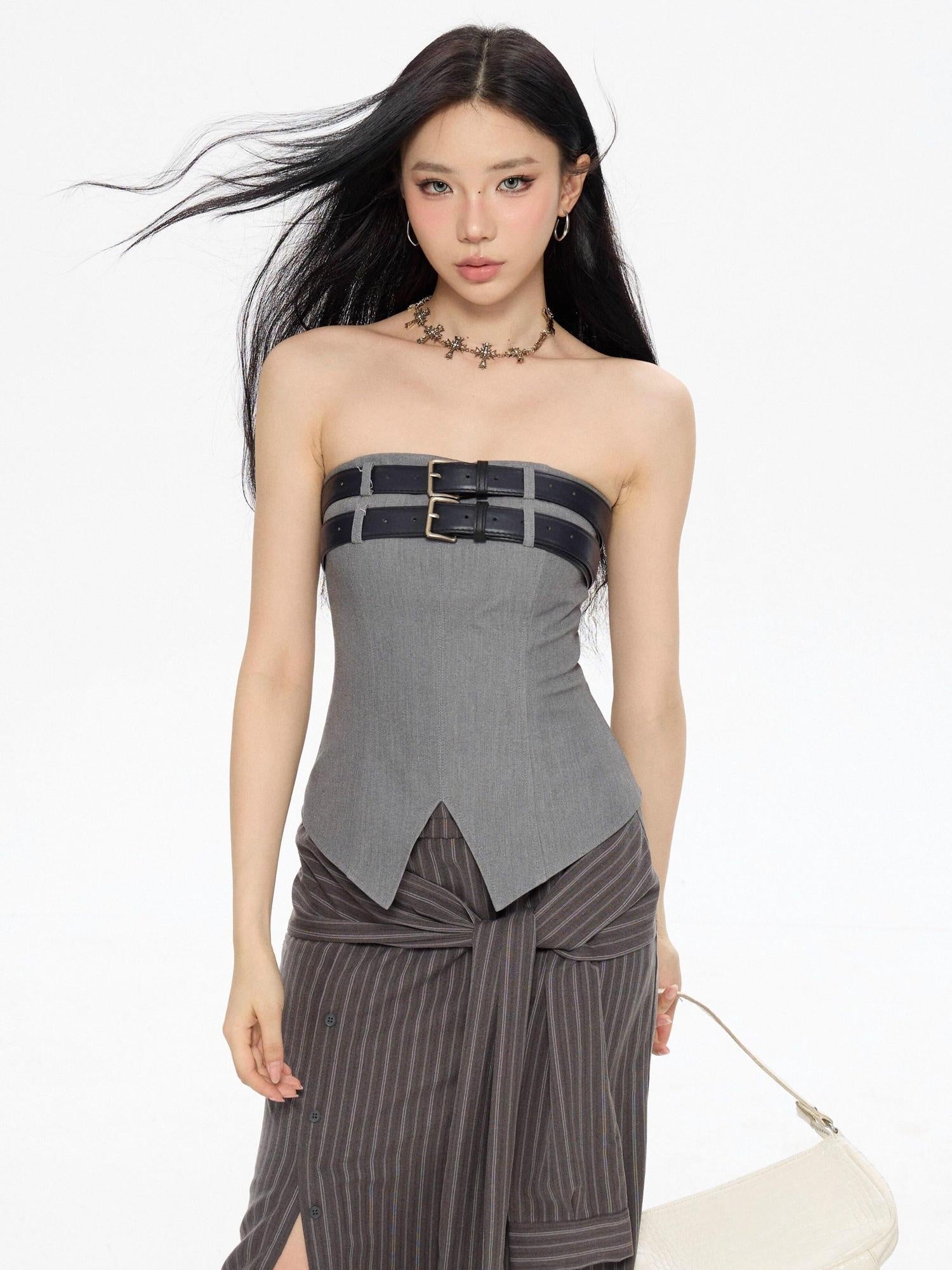 ZERO Slim Fit Woven Polyester Padded Korean Japanese Casual Women Tube Tops