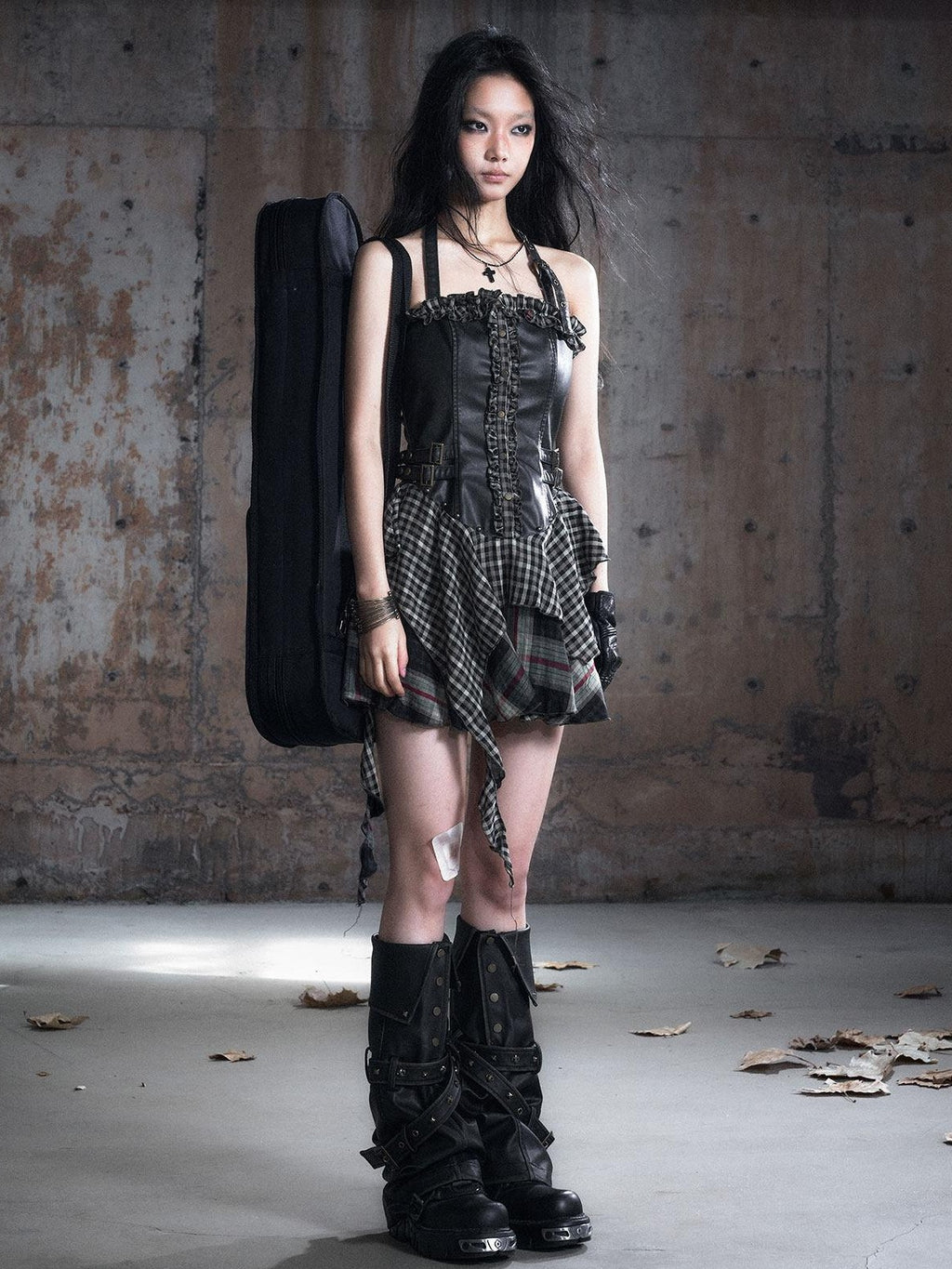 Cest Nous Pu Lace Waist Cinched Punk Bodycon Strapless Womens Spliced Minidresses