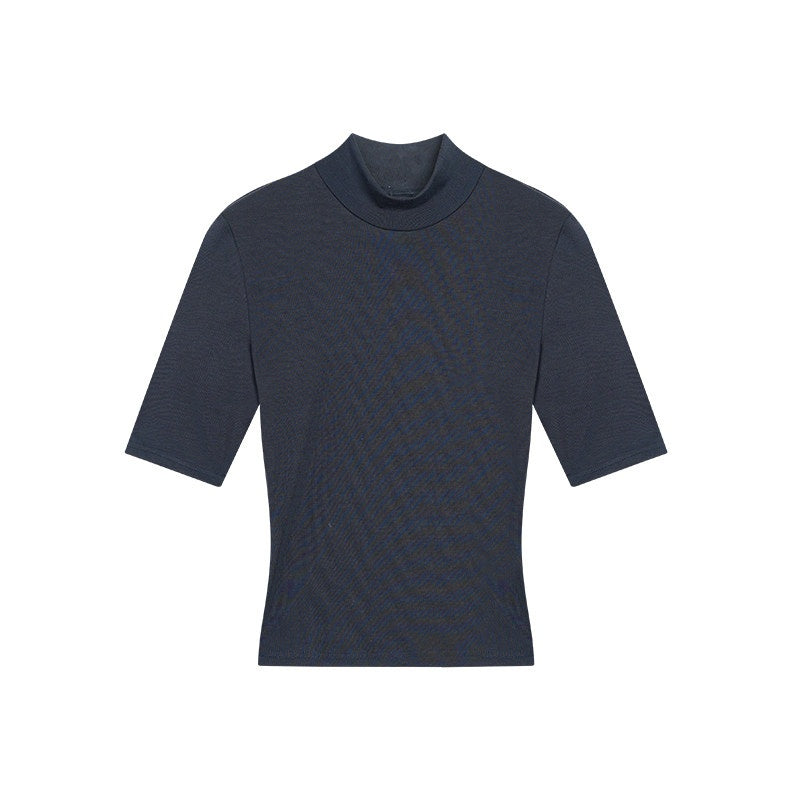 ZERO_Sexy_Slim_Solid_Stand_Collar_Lyocell_Knit_Half_Sleeve_Everyday_Basic_Crop_Tops_MISSTT