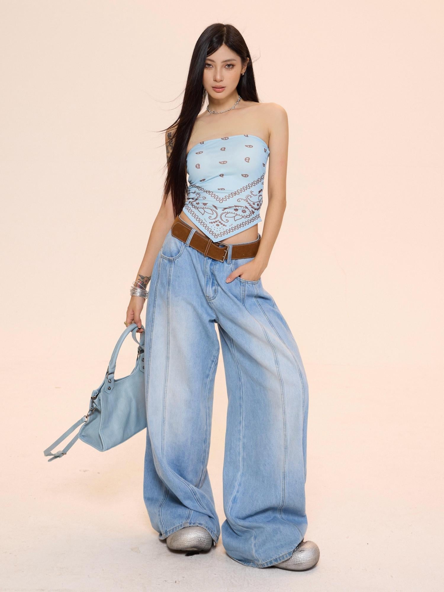 ZERO Built In Pad High Stretch Slim Printed Korean Casual Cropped Women Tube Tops
