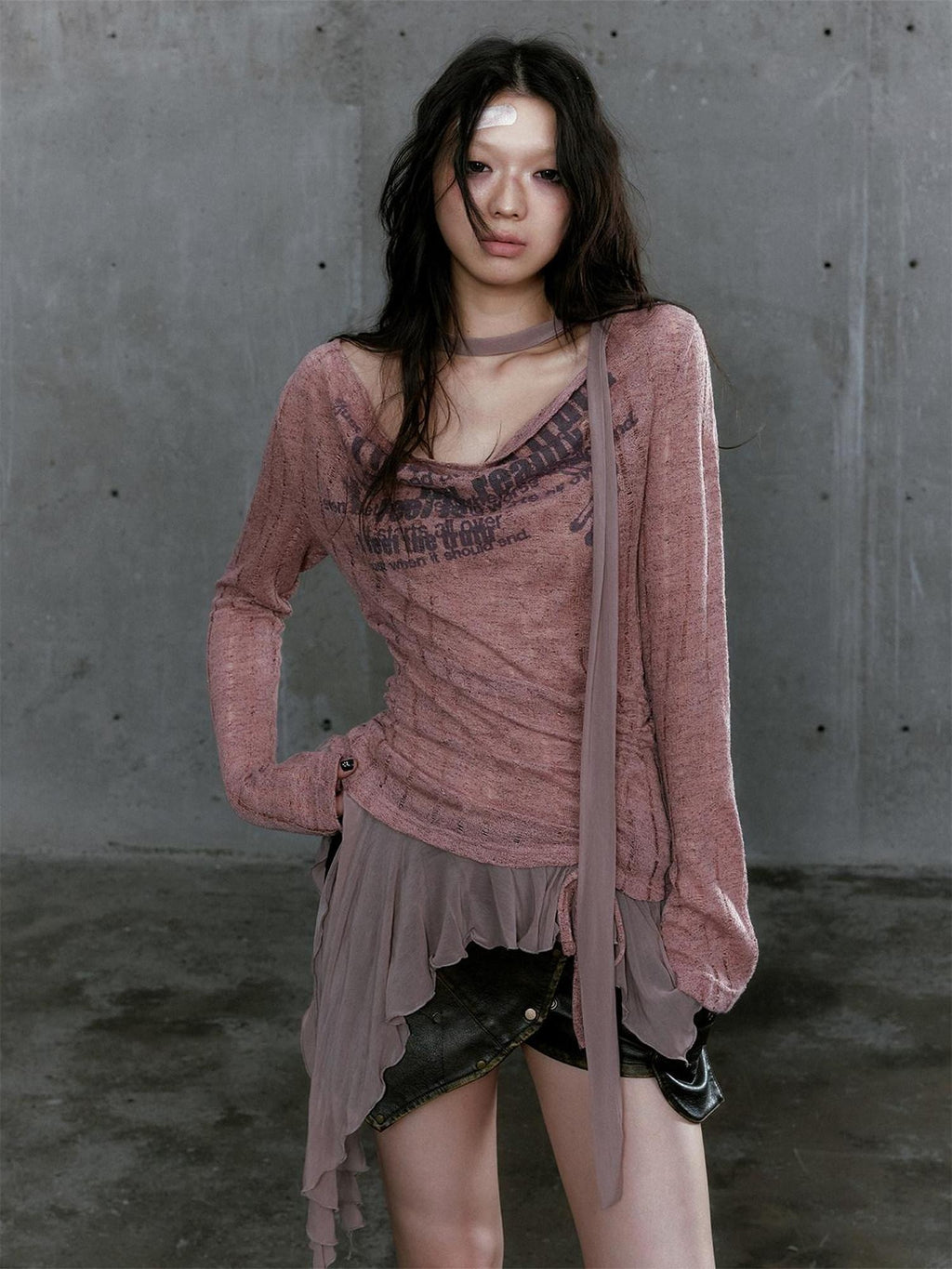 Cest Nous Patchwork Punk Threequarter Sleeve Women Polyester Longsleevet-Shirts