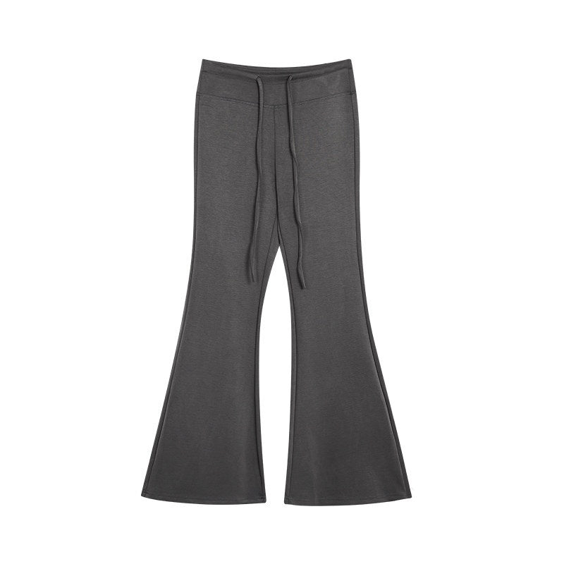 ZERO_Casual_Knit_Drawstring_Mid_Rise_Micro_Flare_Wide_Leg_Women_Solid_Flared_Pants_MISSTT