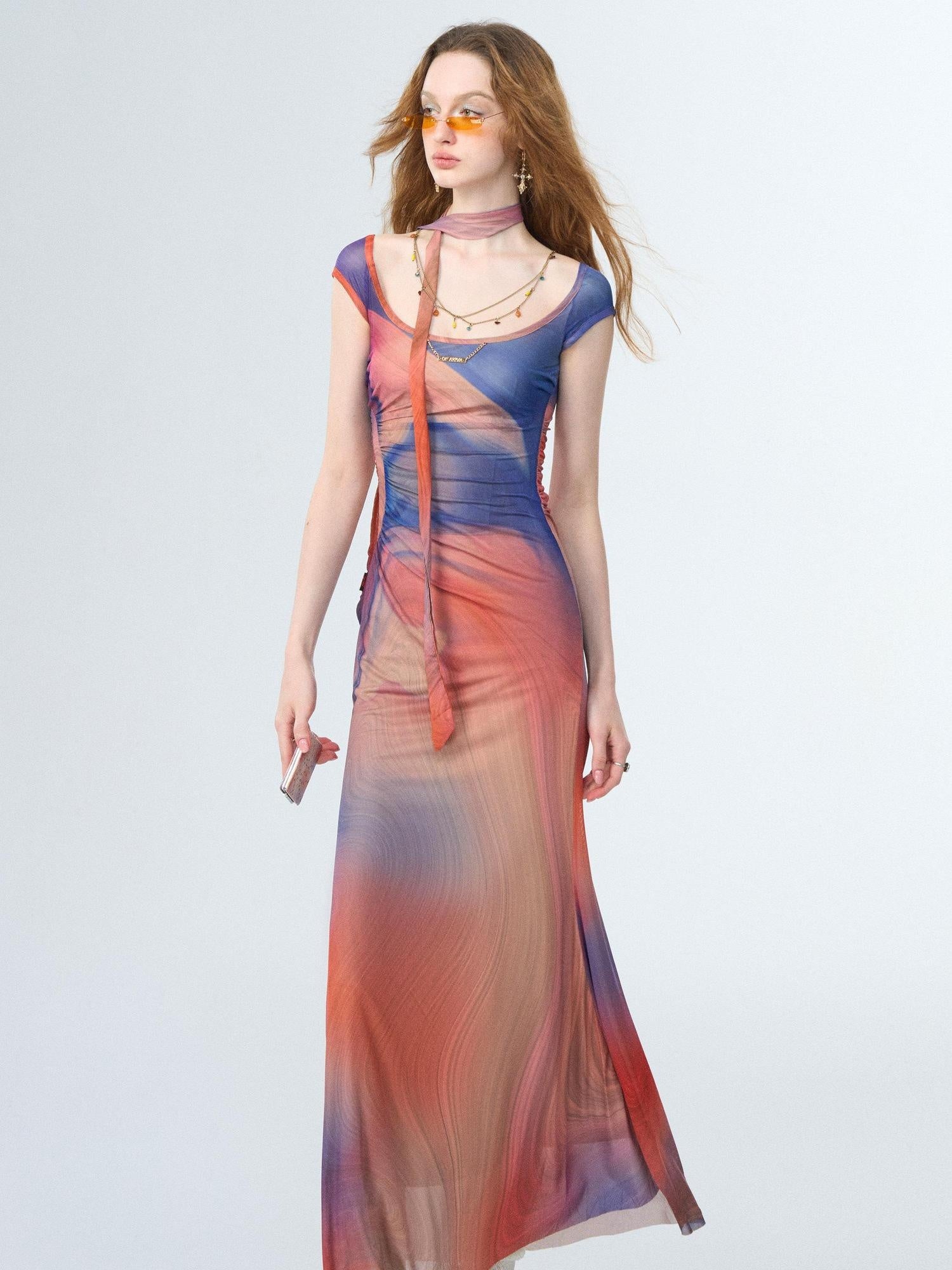 OfAkiva Sexy Printed High Waist Aline Square Neck City Work Women Polyester Maxi Dresses