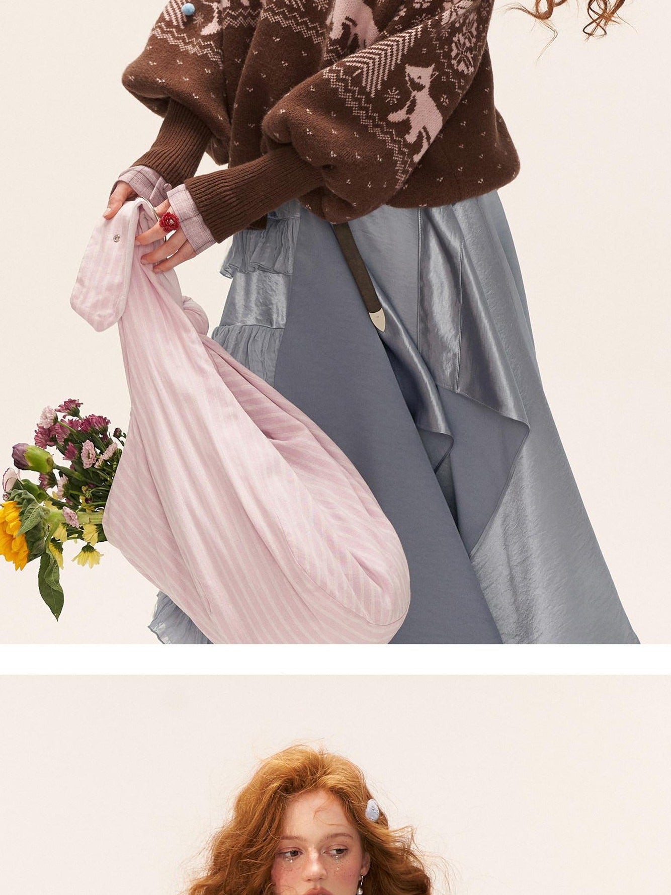 MAMC Cute Animal V-neck Loose Fit Commuter Pullover For Women Knitwear Sweaters