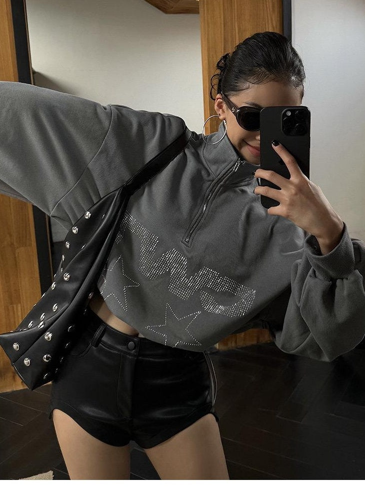 ZERO Flattering High Waist Street Straight Women Black Pu Zipper Mini Shorts