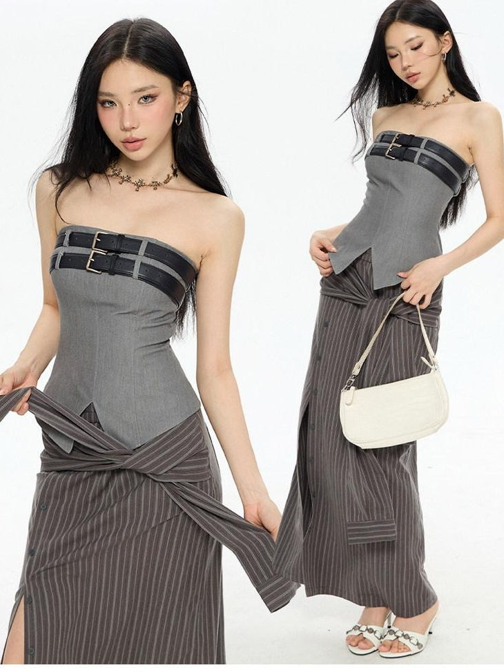 ZERO Slim Fit Woven Polyester Padded Korean Japanese Casual Women Tube Tops