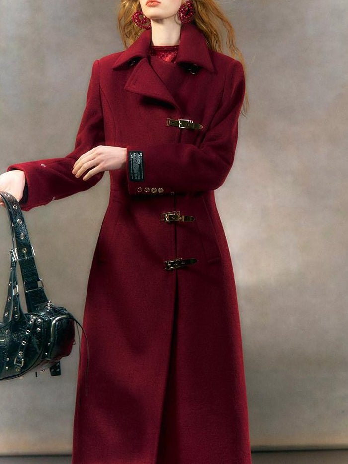 OfAkiva Thick Warm Vintage Slim Fit Midlength Lapel Single Breasted Women Long Coats