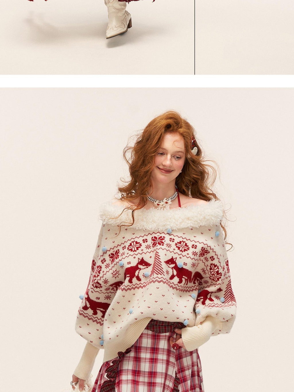 MAMC Cute Animal V-neck Loose Fit Commuter Pullover For Women Knitwear Sweaters