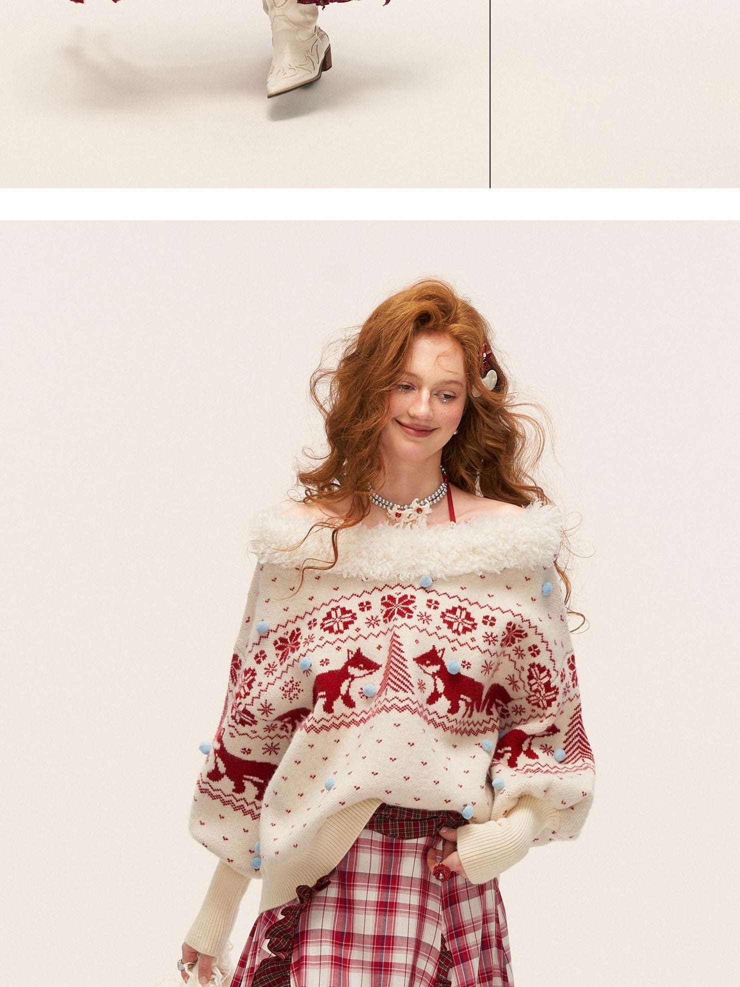 MAMC Cute Animal V-neck Loose Fit Commuter Pullover For Women Knitwear Sweaters