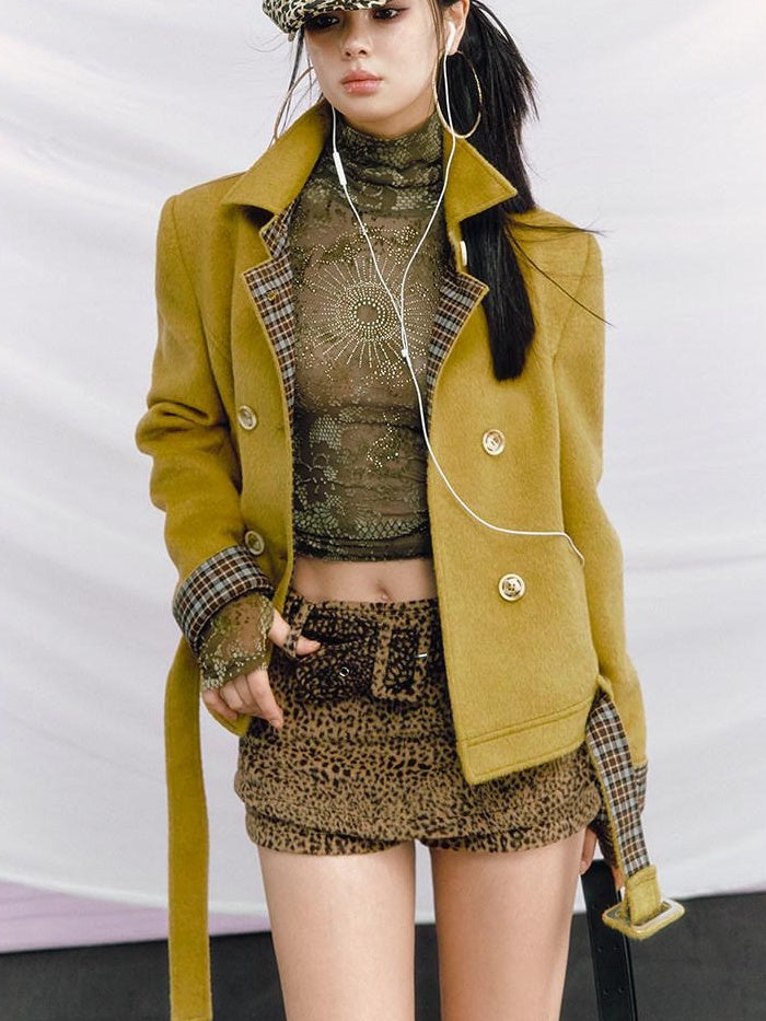 OfAkiva Vintage Leopard Print High Waist Slim Fit Pockets Frayed Hem Women Mini Skirts