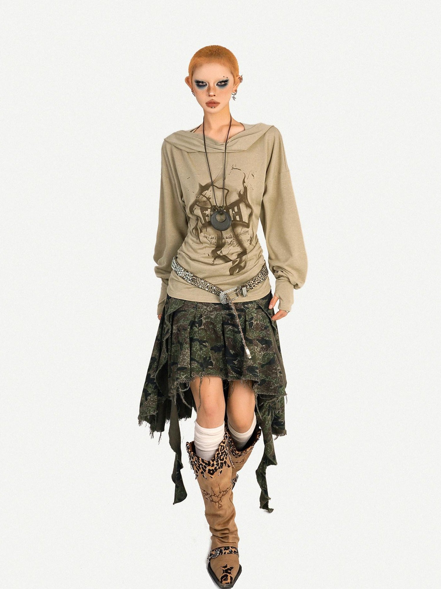 Nico Molly Vintage Loose Fit Hooded Skull Graphic Casual Women Campus Travel Hoodie