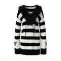 NO_ROMANCE_Vintage_Punk_Distressed_Striped_Women'S_Faux_Mink_Low_Neck_Loose_Long_Sweaters_MISSTT