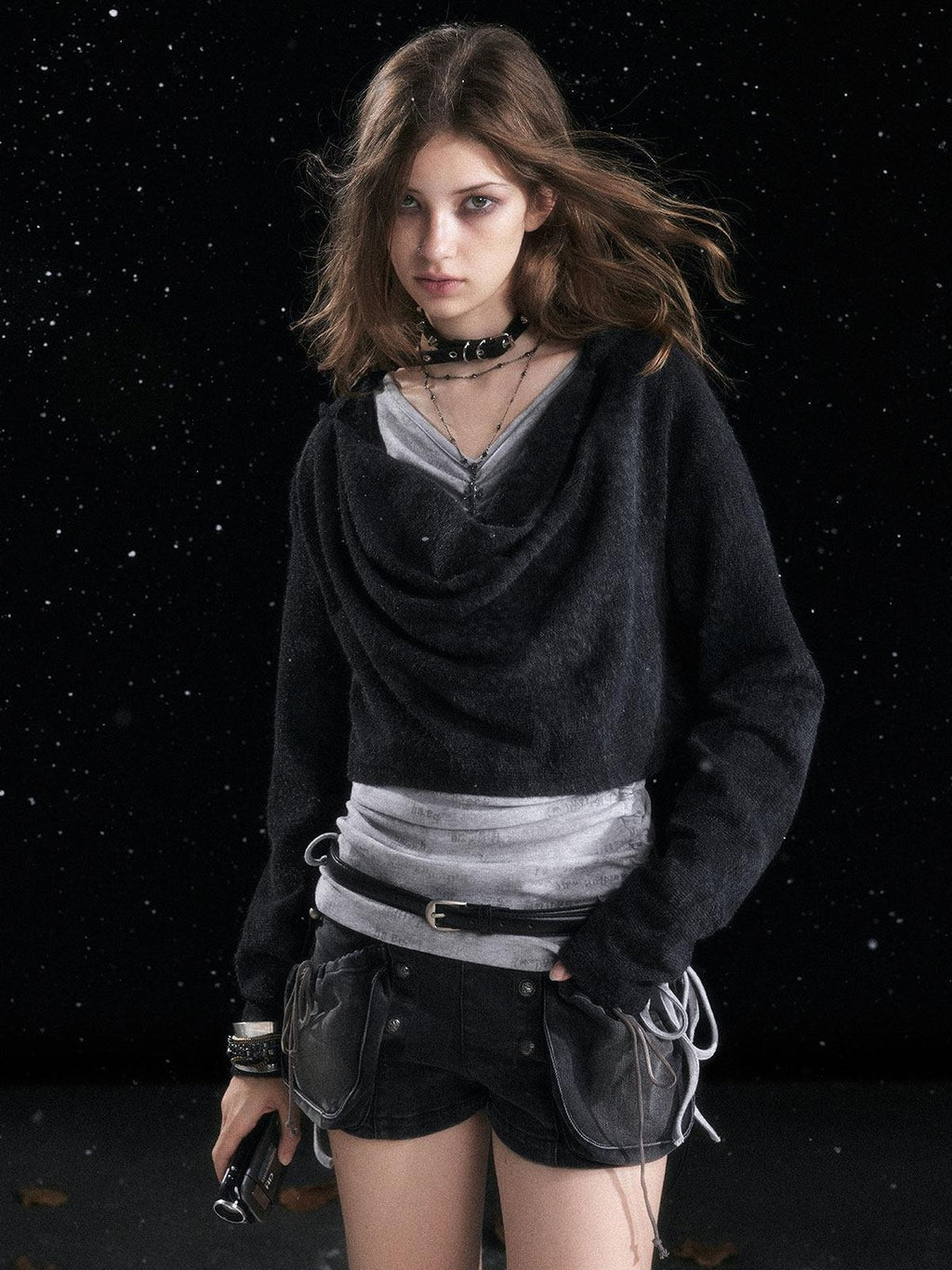 Cest Nous Distressed Relaxed Fit Hooded Striped Pullover Casual Women Viscose Knitwear