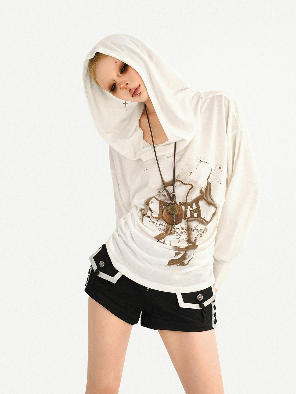 Nico Molly Vintage Loose Fit Hooded Skull Graphic Casual Women Campus Travel Hoodie